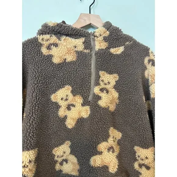 Aelfric Eden Brown Teddy Bear Sherpa Hoodie Fleece Large - Picture 3 of 7
